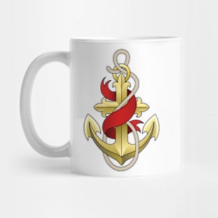 Golden Anchor with Ribbon Colorful Illustration Mug